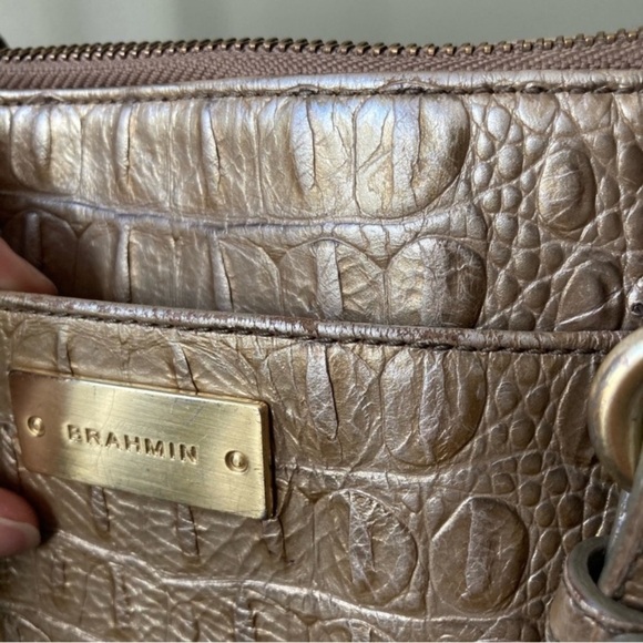 Brahmin | Pyrite Silver Champagne Gold Crocodile Alligator Leather Tote Bag - Picture 7 of 16